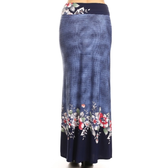 NWT Navy Floral & Stripe Maxi Skirt - Picture 2 of 8
